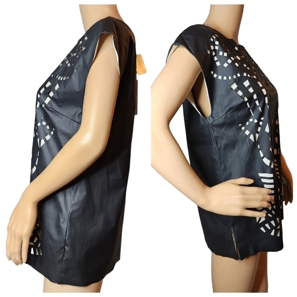 NWT Catherine Malandrino faux leather Lazer cut lined top. Small. - Picture 11 of 15